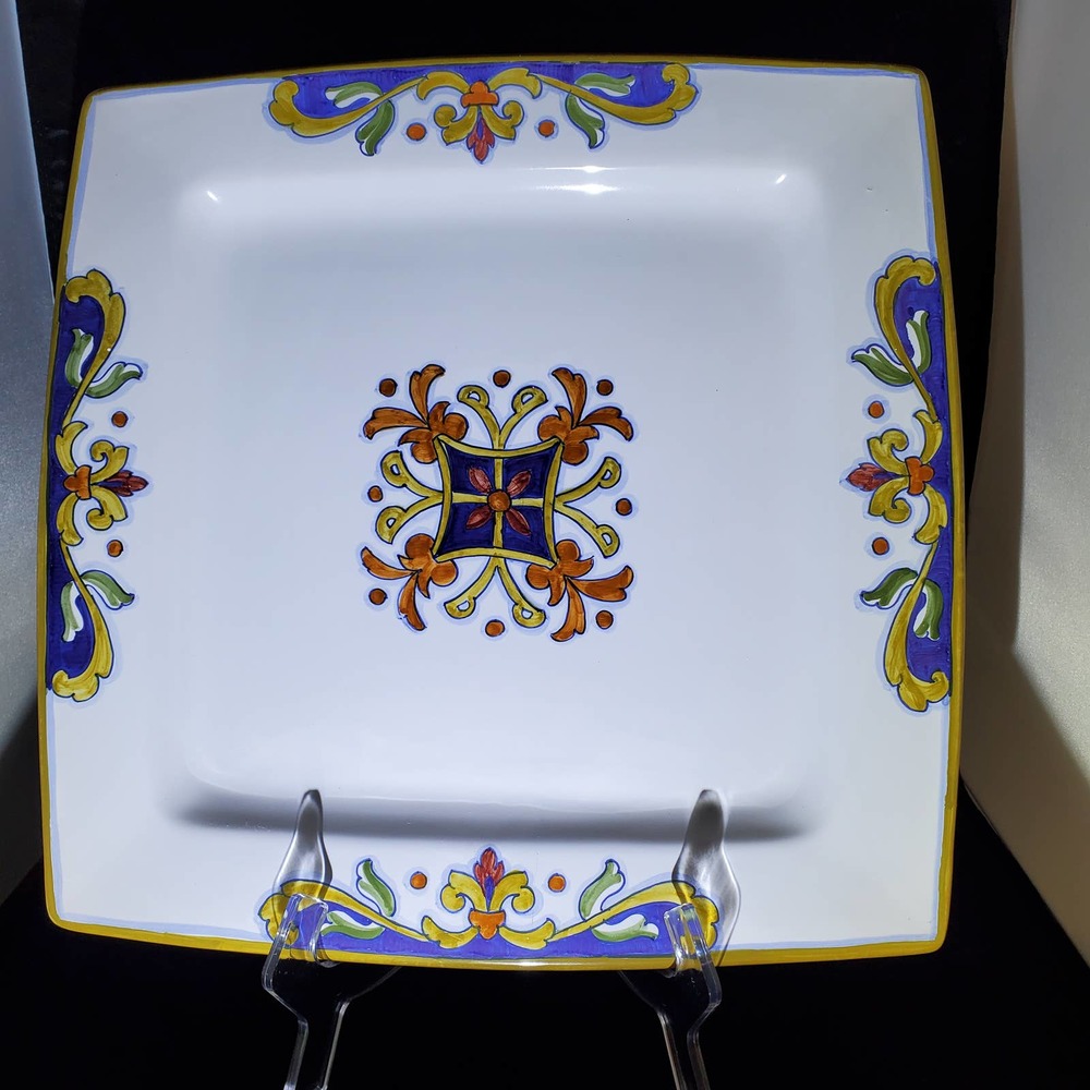 Vintage Deruta Italian Pottery Hand Painted Square Platter Plate White
